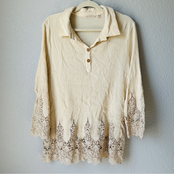 Soft Surroundings Gauzy Popover Blouse with Lace Trim Sz PXL - Picture 1 of 6